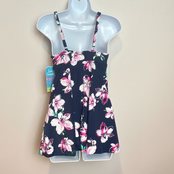 NWT Swim Solutions Modest Swim Suit Dress Thigh Minimizer Blue Floral Sz 10 - Picture 4 of 7